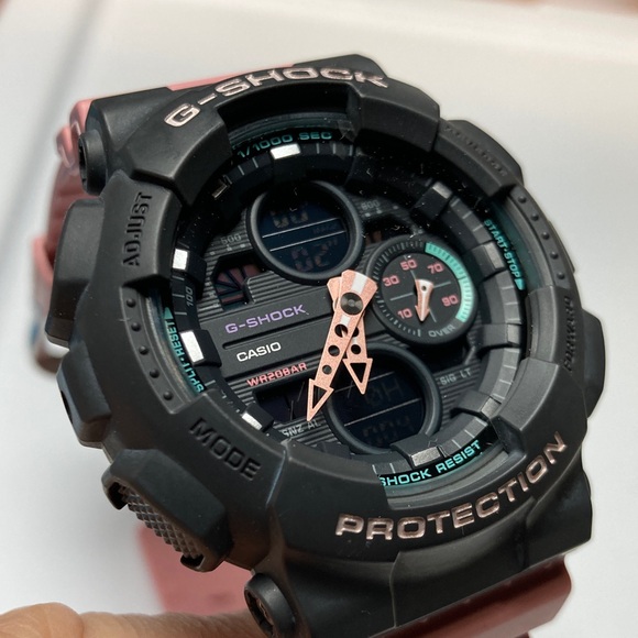 Casio Gshock, GMA-S140, gray bezel, dusty pink strap and accents working battery main image 6